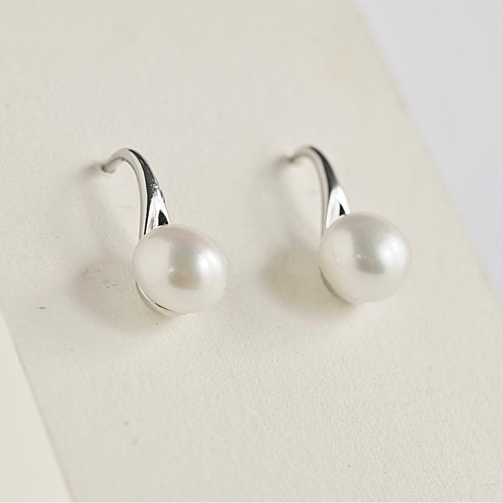 AAA+ Quality 5mm Freshwater Cultured Pearl 925 Sterling Silver Dangle Earrings - Picture 5 of 10